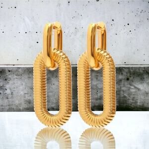 NEW 18K yellow gold plated double hoop drop earrings jewelry B8A